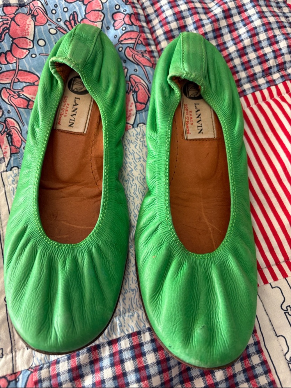 Lanvin Bright Green Leather Ballet Flats - Picture 2 of 13